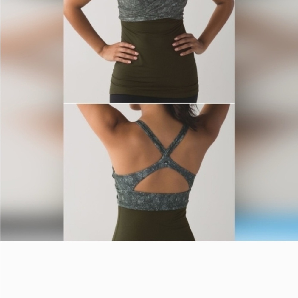 lululemon athletica Olive Green Tank Top with Heathered Gray Strappy Back